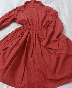 Long Sleeve Button-Down Dress With Side Pocket
