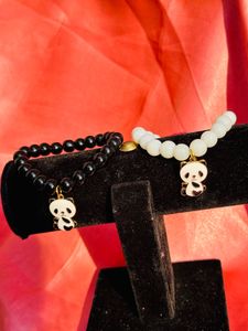 For Couples/Bestfriends, Panda Theme Glass Beads Bracelets.