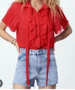 Zara Red Ruffle Top