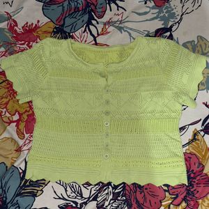 Green Knit Button-Up Top