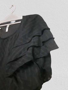 Black Frills Embroidered Top