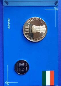 Indian Airforce Proof Set 100 Rupees And 2 Rs Coin