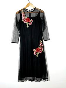 Black Net Embroidered Kurtha (Women's)