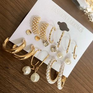 Earring Set - Gold Hoops &amp; Pearl Accents