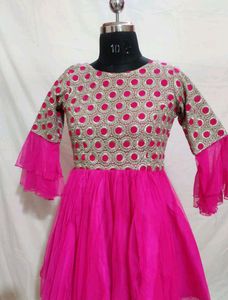 Hot pink Heavy Top With Net bottom And Garara