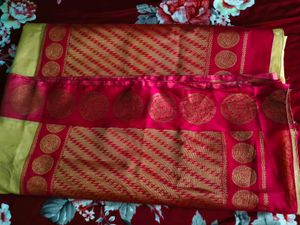Pink &amp; Gold Silk saree with blouse