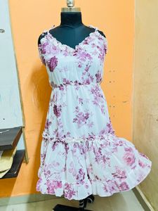 White Floral Dress Xl Size