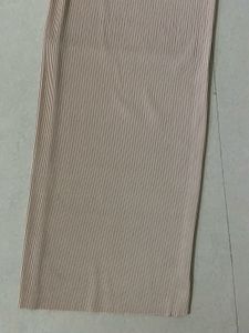 Mango Solid Ribbed Pleated Parallel Trouser