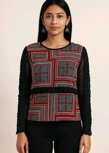 Black And Red Top With Mesh Sleves