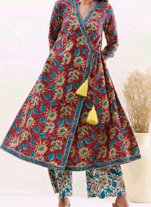 Red floral Angrakha anarkali kurta set