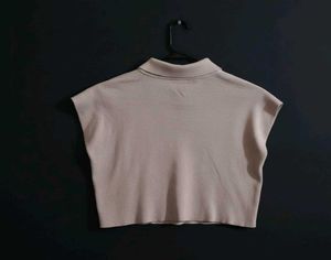 Beige Knit Polo Shirt for Women