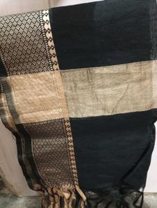 Black &amp; Gold Print Saree