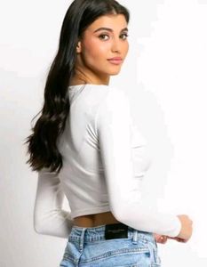 White Long Sleeve Crop Top