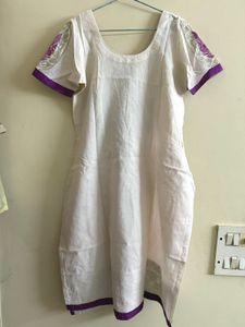 Embroidery White Purple Kurta