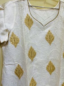 Cream Colour Work Kurti Beautiful!