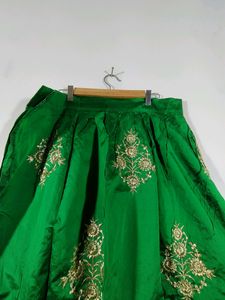 Green And Cream Embroidered Lehenga (Women's)