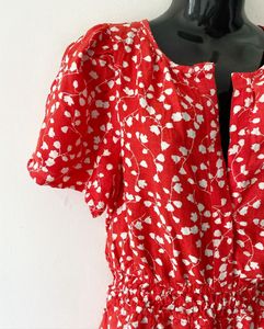Anthropologie Red Printed Playsuit with Pockets