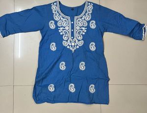 Blue Embroidered Short Kurta