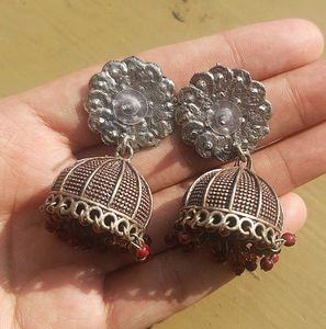 Oxidised Earring Jewellery With Red Stones