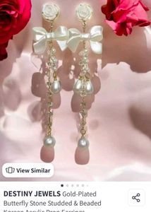 Bow &amp; Pearl Dangle Earrings