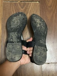 Black &amp; Gold Thong Sandals