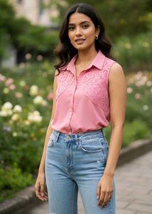 RIGO Pink Sleeveless Collared Top (Shoppers Stop)