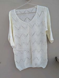 Cream Knit V-Neck Top