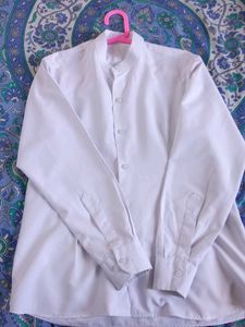 White Mandarin Collar Shirt