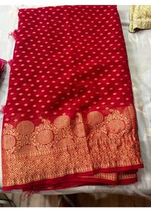 Pure Georgette Red Saree