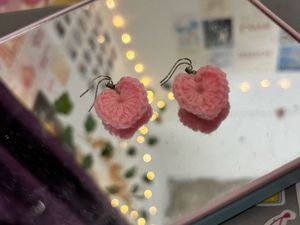 Pink Crochet Heart Earrings