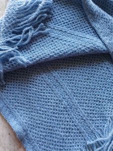 Blue Knitted Poncho with Fringe