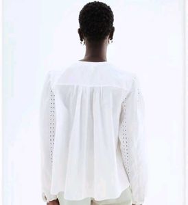H&amp;M White Eyelet Embroidered Blouse
