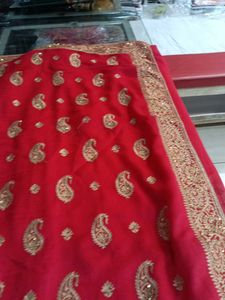 Red &amp; Gold Paisley Saree