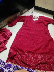 Maroon Embroidered Kurta Set