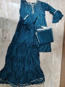 Teal Embellished Kurta