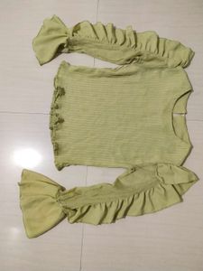 Stylish Green Ruffle Sleeve Top