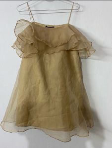 Elegant Off-Shoulder Gold Mini Dress