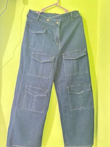 Women Blue Cargo Straight Jeans