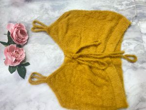 Fuzzy Mustard Crop Top