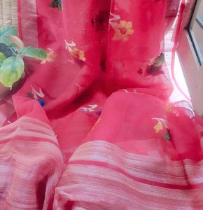 Beautiful Pure Organza Net Saree With Jute Palla