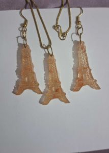Eiffel Tower Jewelry Set | Rose Gold flakes resin