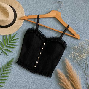 Black Lace Pearl Button Cami