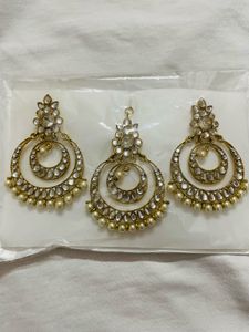 Golden Kundan Earing& Mangtika Set