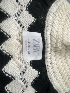 White and Black Striped Knit Crop Sweater