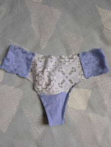 VS Pink Blue Lace Thong - Unused - Size XS