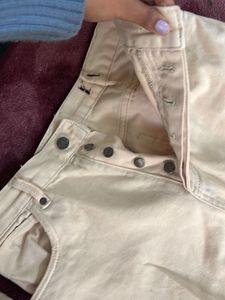 Cream Wide Leg Jeans