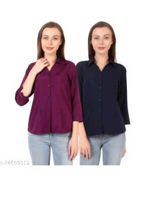 women Blue & Purple Office Wear Formal Shirt Combo