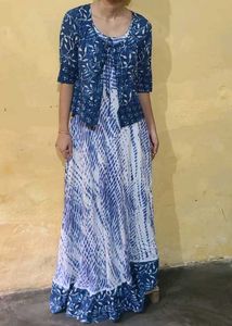 Blue & White Dress with Jacket