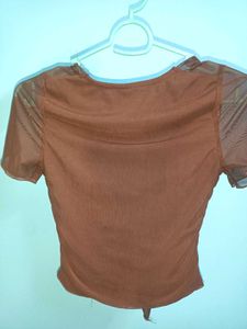 Brown Tie-Front Top