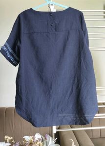Navy Blue Linen Blend Top